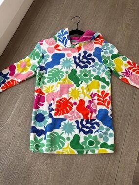 Boden Bright Pink Hooded Top with Aqua Trim